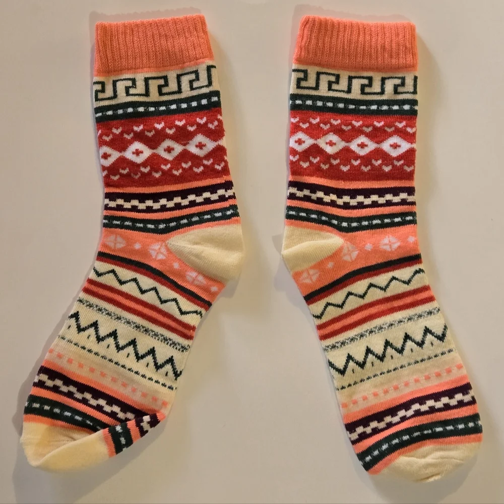 🍒🍒 Colorful Patterned Mid Tube Socks- Tan, Pink, Red